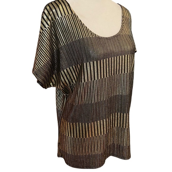 Naïf Gold Black Slinky Short Sleeve Blouse Size L Shimmer Relaxed Fit Party Fun - Picture 2 of 9